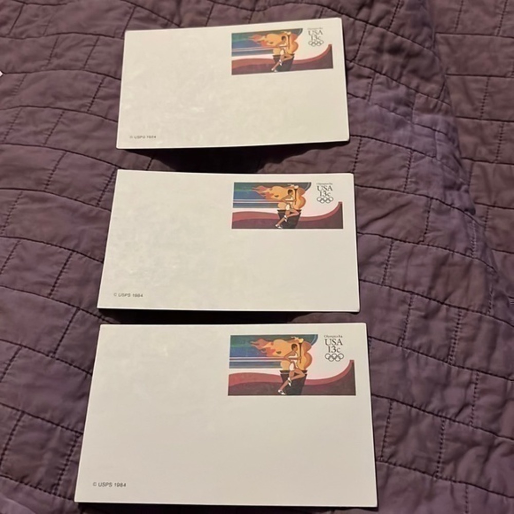 🏃‍♀️Set of 3 unused USA 13 cent postcards 1984 Los Angeles Olympics Track Runner